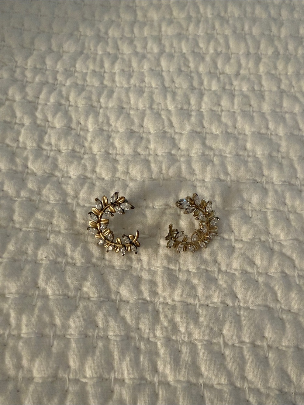 Anthropologie Gold Leaf Wreath Hoop Earrings